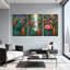 Animaux, oiseaux tropicaux et plantes de la jungle luxuriante, ensemble de 3 impressions sur toile-1254677318