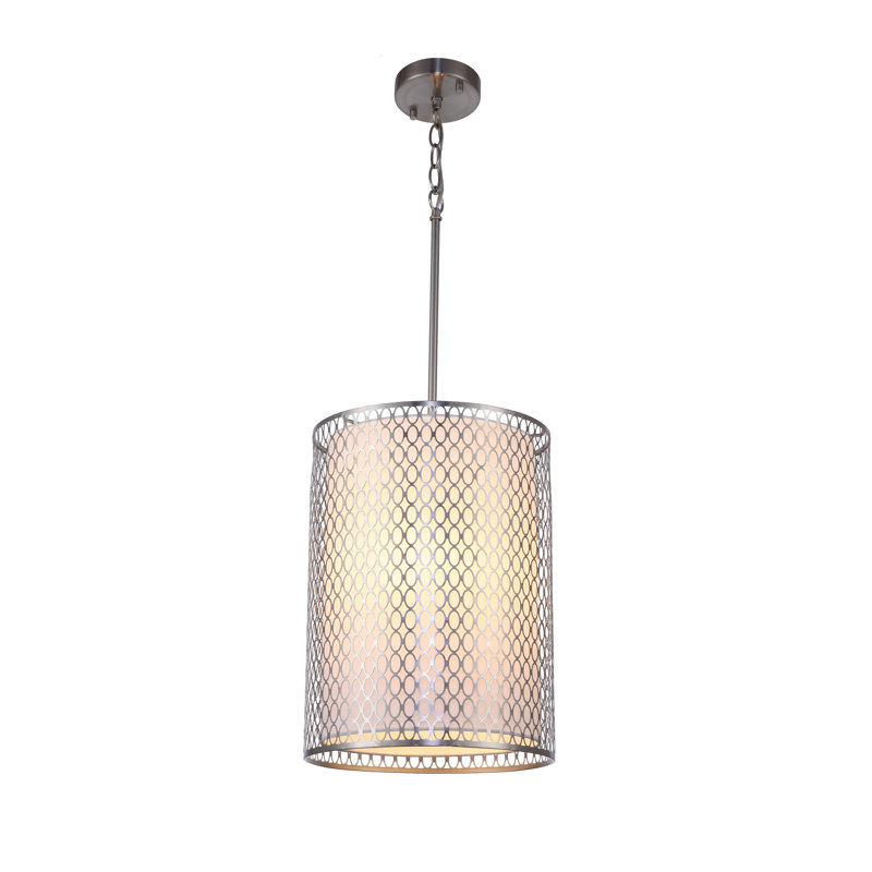Luminaire suspendu tambour unique et remarquable à 3 lumières Ferrigno, Nickel satiné