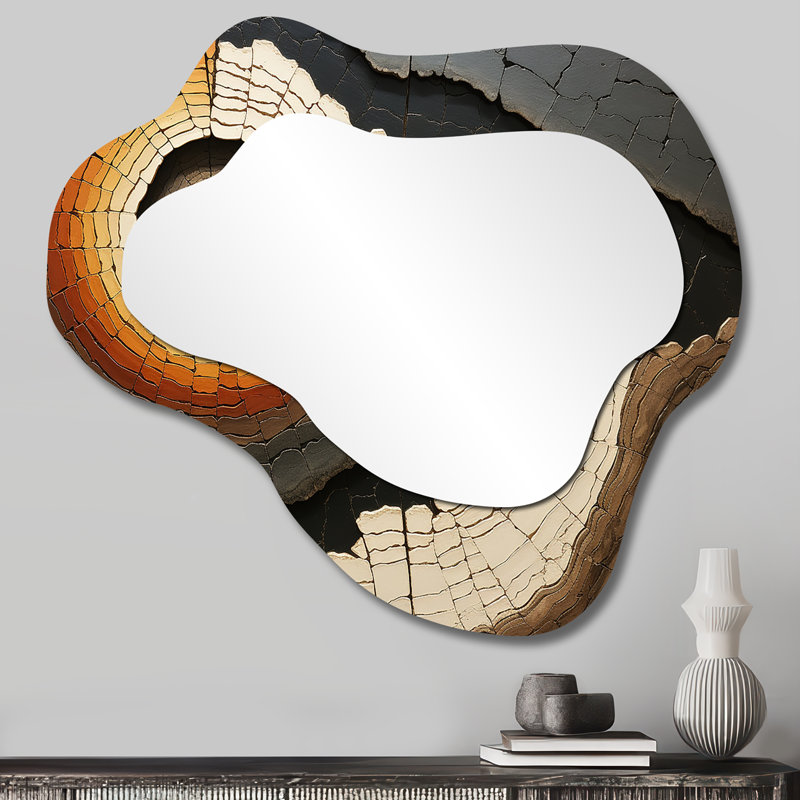 Vessela - Quartz beige mystérieux collage - pierre, géode, nuage, miroir mural unique, miroir asymétrique traditionnel, impression d'art en métal