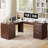 69" Fluted L-shaped Executive Desk with 4 Drawers, Cabinet and Charging Station