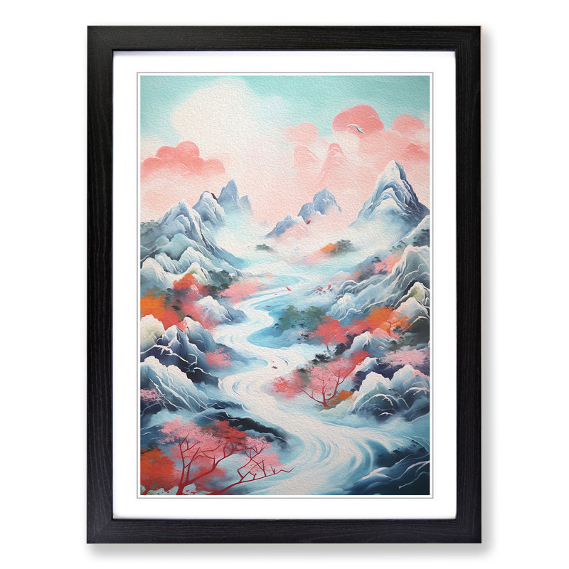 Japanese Mountains Action Painting No.2 - Framed Print, Black Framed, 64cm H x 46cm W x 2cm D