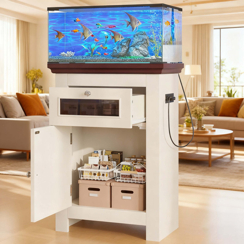 Support d'aquarium de 10 à 15 gallons, support d'aquarium avec prises de courant, capacité de 198 lb, table d'aquarium avec armoire de rangement et tiroir, table d'aquarium pour support de terrarium de reptile