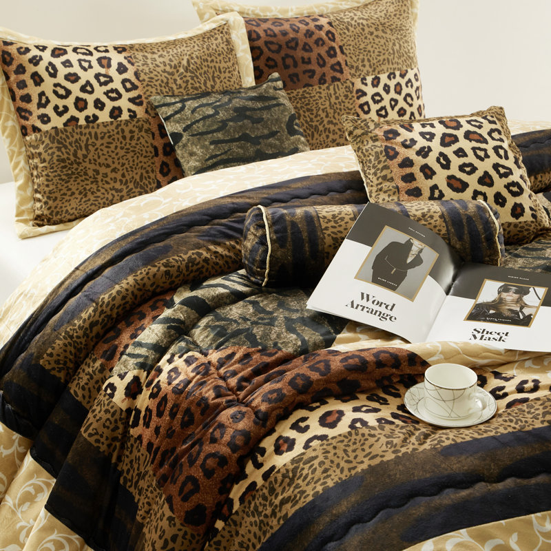 Tucson 9 Piece Leopard Print  Comforter Set, King Comforter + 9 Additional Pieces