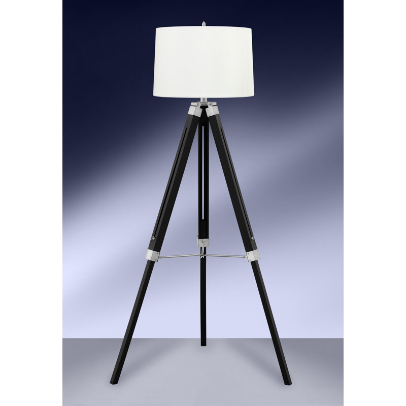 Treppi 41-58 in. Tripod Ebony Wood and Brushed Steel Floor Lamp