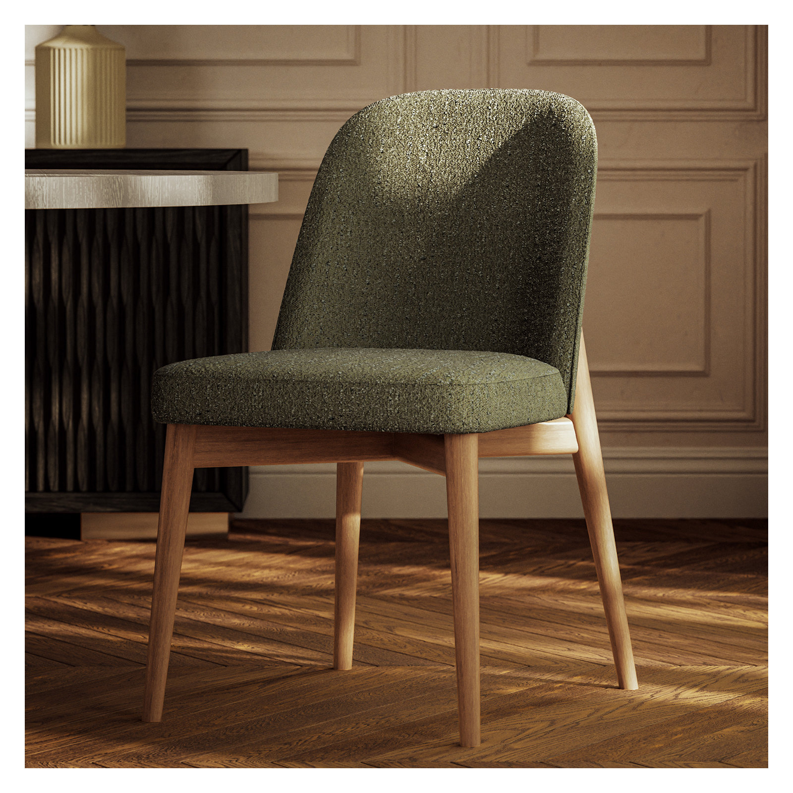 Nikita Dining Chair - Texan Burnish Guardian Seat - Domasco Frame, Green/Domasco