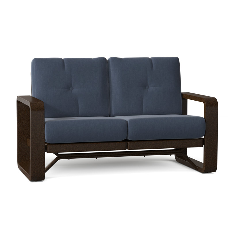 Vale 60.5'' Wide Aluminum Loveseat with Cushions, Weathered White, Canvas Navy Sunbrella® Canvas