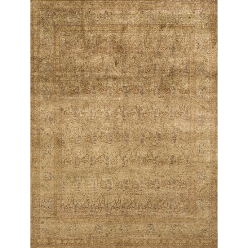 Wool Abstract Area Rug in Gold, Rectangle 9' x 12'