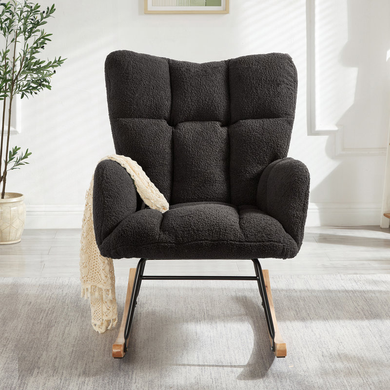 Chaise berçante en tissu Teddy, Gris foncé