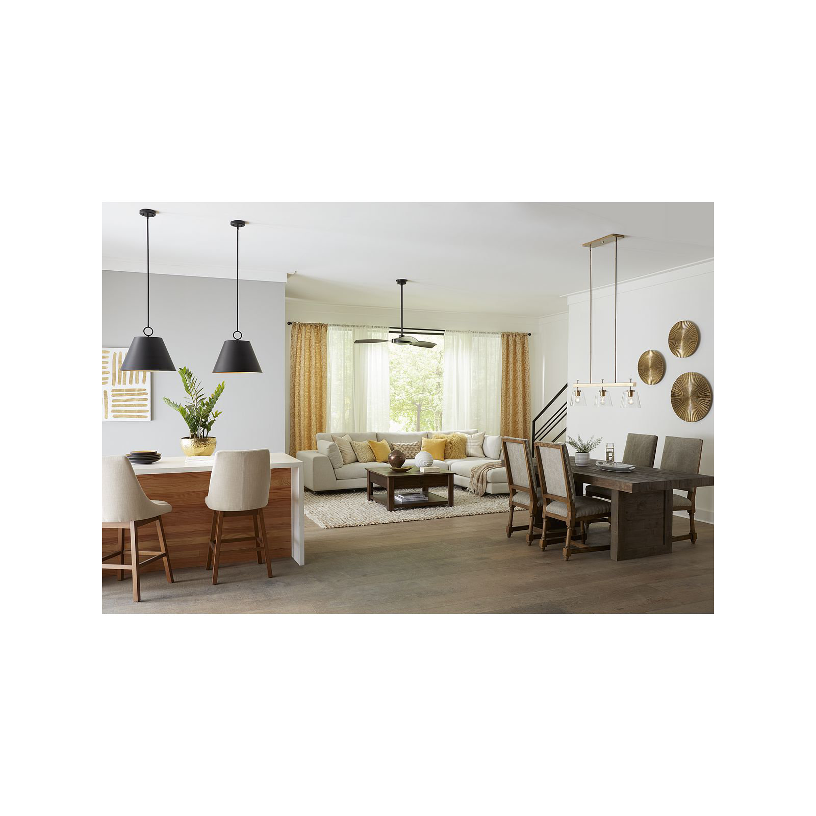 Elda Metal Dimmable Pendant, Matte Black, 15.25" H x 17.87" W x 17.87" D