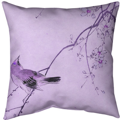 Japanese Bird and Blossoms Watercolor Euro Pillow