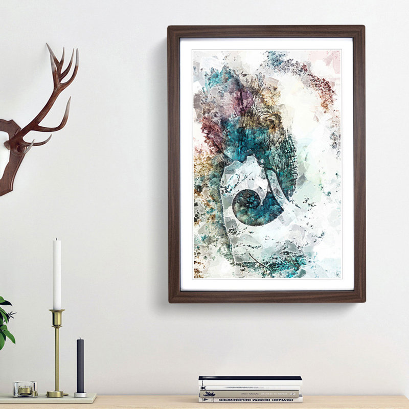 Elephant Profile in Abstract - Picture Frame Painting Print, 36cm H x 27cm W x 2cm D, Walnut Framed