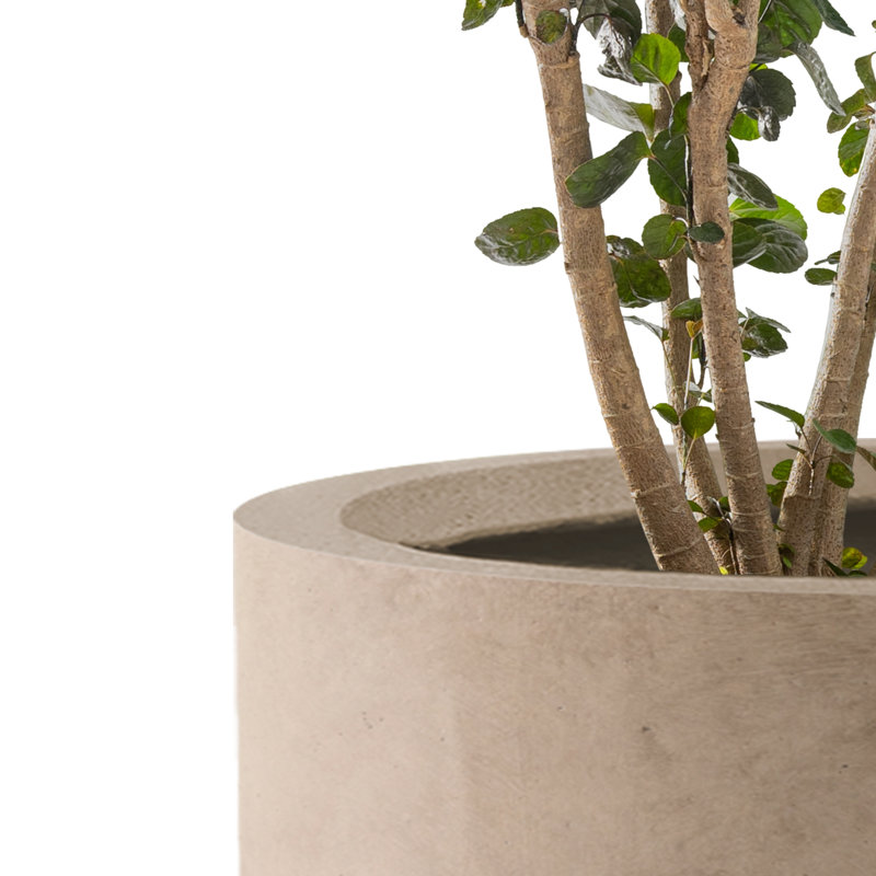 12.9" Beige Lightweight Concrete Cylindrical Planter with Drainage Hole