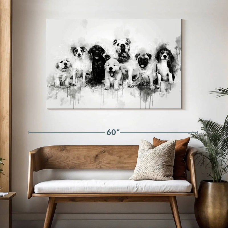Chiots de chien noir et blanc, H 32 po x l 48 po