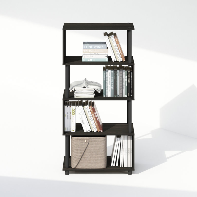 Ebern Designs Daum 5-Tier S-Shaped Bookcase, Bookshelf, Espresso, (4 Shelves) 48"H x 23.5"W x 11.8"D