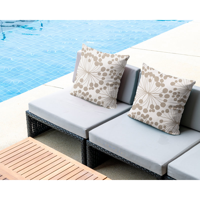 Floral Outdoor Reversible Throw Pillow, Beige, 15W" x 15H"