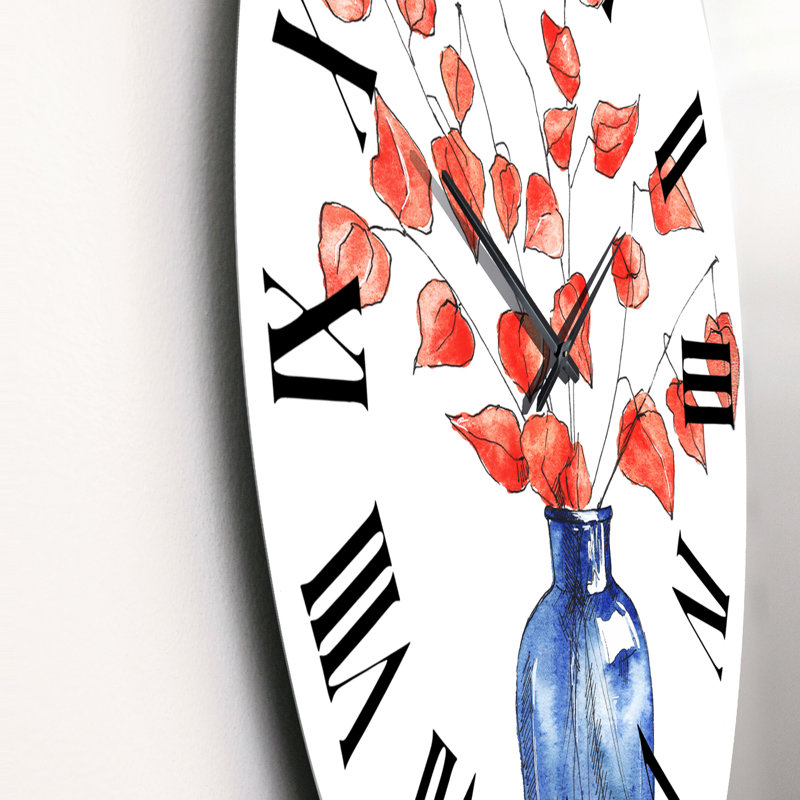 Automne nature morte avec vase bleu, fleurs orange - horloge murale traditionnelle, Petit