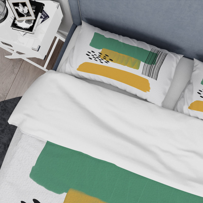 Green Minimalistic Abstract, pois noirs II - ensemble de housse de couette moderne - microfibre de polyester