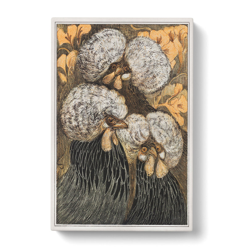 Three Crested Chickens by Theo Van Hoytema - Wrapped Canvas Painting, 60cm H x 40cm W x 3cm D