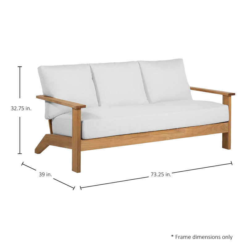 Canapé d'extérieur en teck Ashland, No Welt + Dream Fill, Linen Chambray, Natural Teak