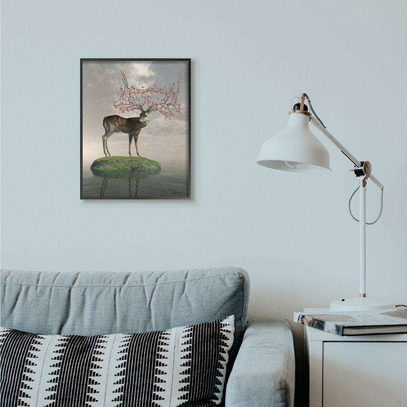 «Deer Tree Island Abstract Animal», impression, H 16 po x l 20 po x P 1,5 po, Cadre noir