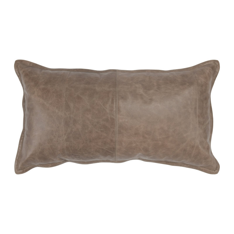 Kosas Home Cheyenne 100% Leather Throw Pillow, Taupe, 14" x 22", Rectangular