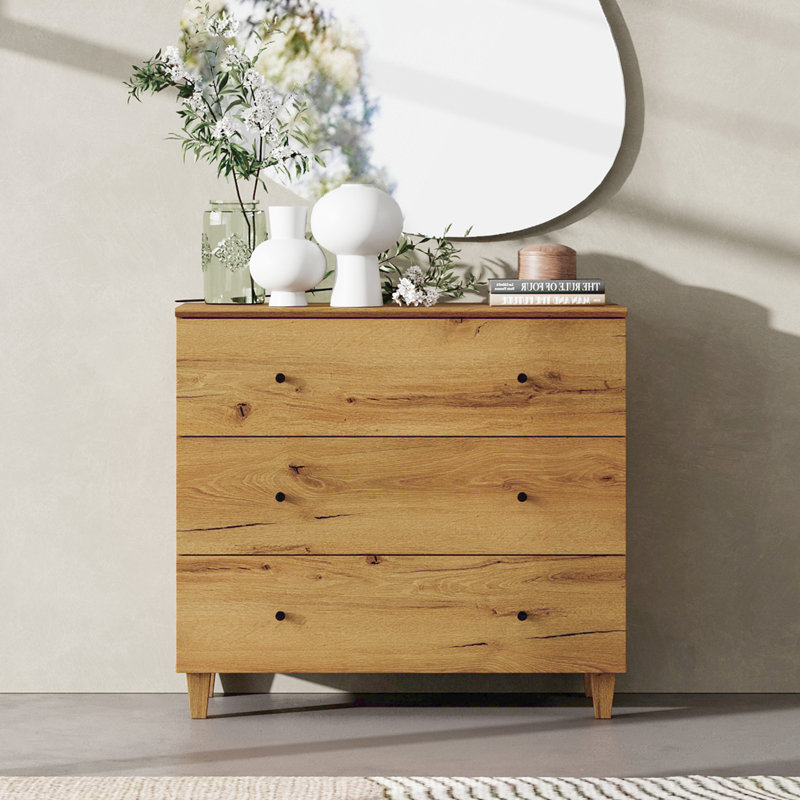 Commode 3 tiroirs L 35,4 po Lysiane, Brun / Noir