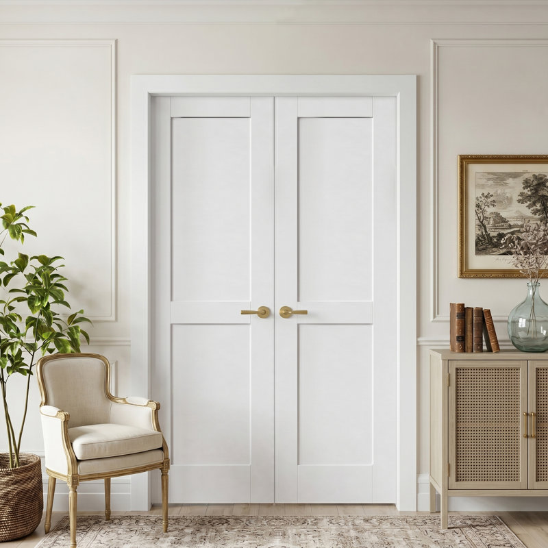 80" Primed 2-Paneled Double Solid Manufactured Wood Slab Door Without Frame and Hardware Kit, 48" x 80"