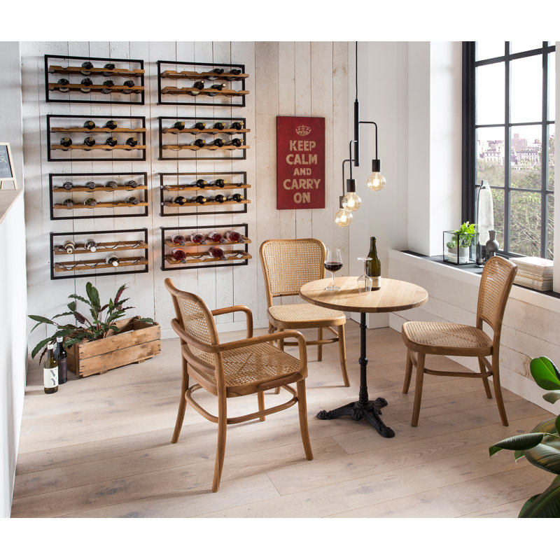 Gia Oak Round Solid Wood Top Metal Base Dining Table