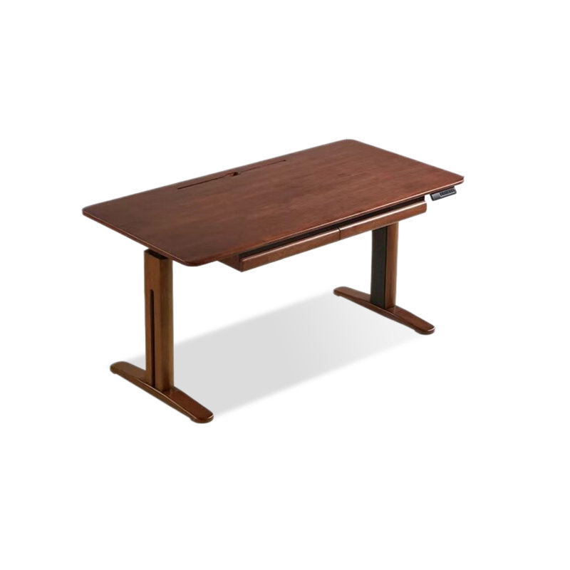 Bureau assis-debout électrique en noyer massif foncé avec tiroir, 47.24"W*24.41"D*28.86"H