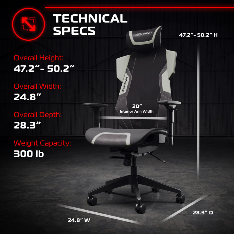 RESPAWN FLEXX Mesh Gaming Chair With Lumbar Support, Ergonomic Gaming Chair with Recline/Tilt Tension Controls, Adjustable Arms, 300lb Max Weight With Wheels for Computer/Desk/Office