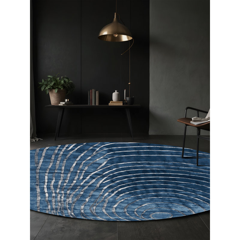 Machine Washable Blue Area Rug, Round 6'