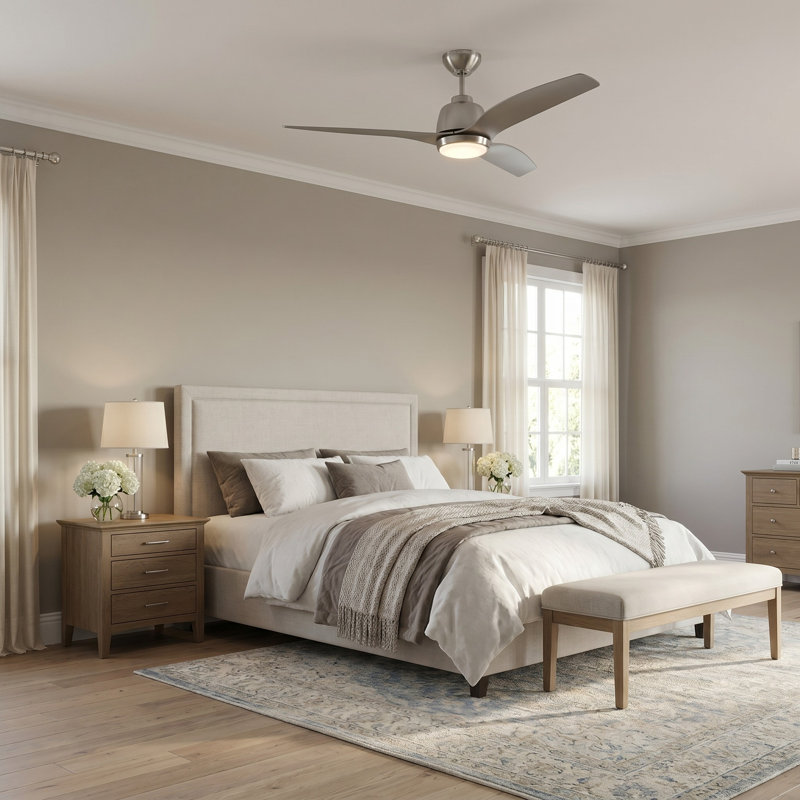 Carly LED Downrod Ceiling Fan, Brushed Steel, 15.40" H x 60" W x 60" D, Silver