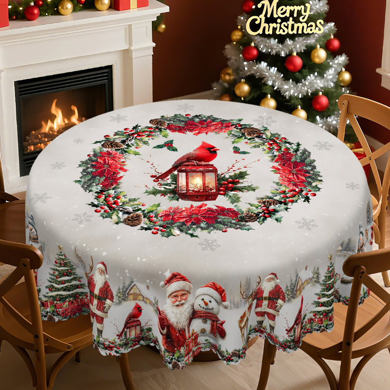 Christmas Santa Claus Design Washable Polyester Tablecloth