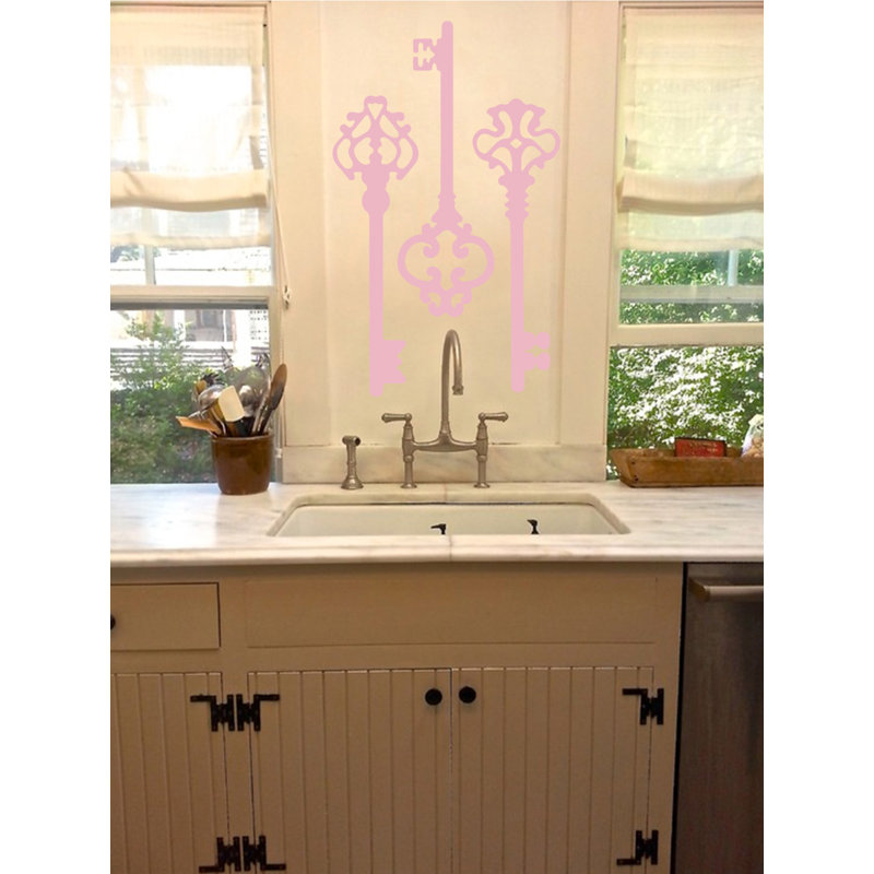 Décalcomanie murale clés squelettes, H 22 po x l 21 po x P 0,01 po, Rose œillet