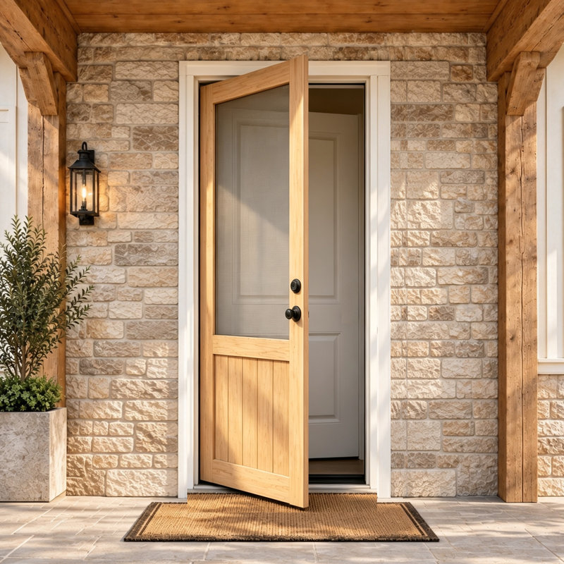 Exterior Door Solid Pine Wood Screen Door with Deadbolt Lock, Nylon Mesh, Unfinished Ready-to-Assemble, 30"X80"