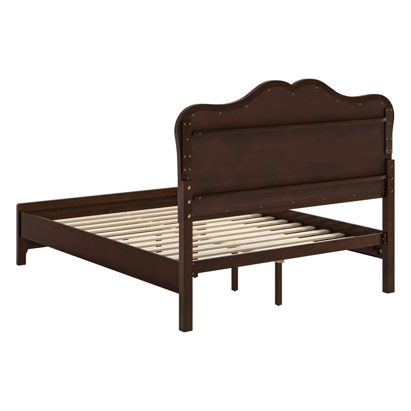 Annalia Mid-Century Modern Solid Wood Bed With Headboard, Queen, Dark Walnut