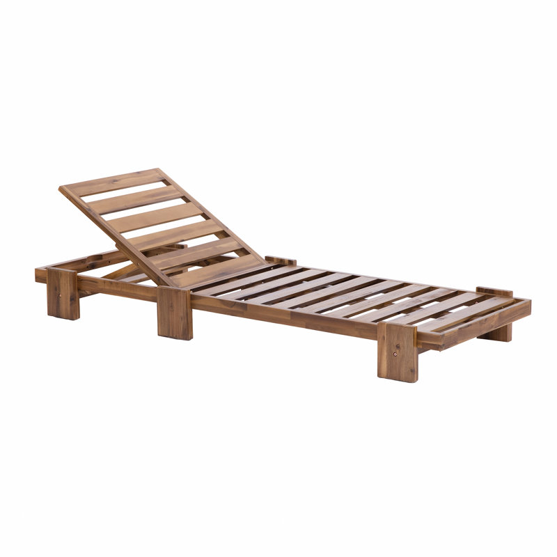 78.8'' Outdoor Patio Chaise Lounge Chair, Acacia Wood Adjustable Recliner With Headrest And Retractable Side Tray, Perfect For Terrace, Poolside, Garden, And Beach