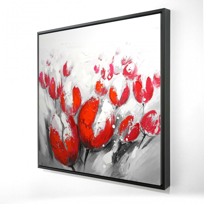 Red Tulips - Toile encadrée botanique romantique pour la décoration intérieure