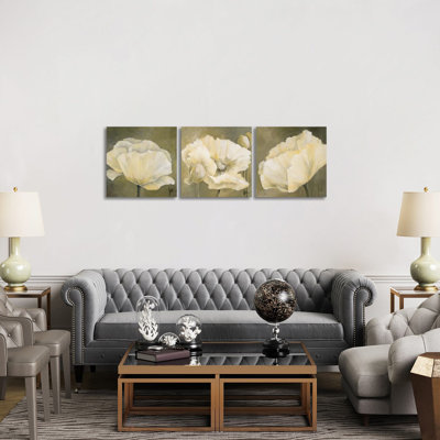 Poppy In White Triptych - Canvas Wall Art Set - Wrapped Canvas (Set of 3)