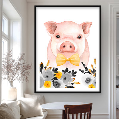 Chic Pig - Yellow Illustrative Framed Matted Print for Decor