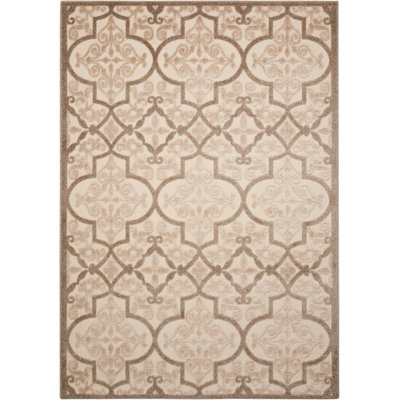 Tapis d'intérieur / extérieur brun clair / crème à motif géométrique Miraloma