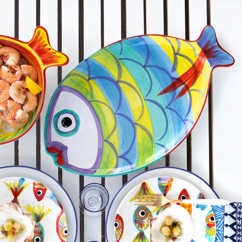 VIETRI Pesci Colorati Terra Bianca Platter