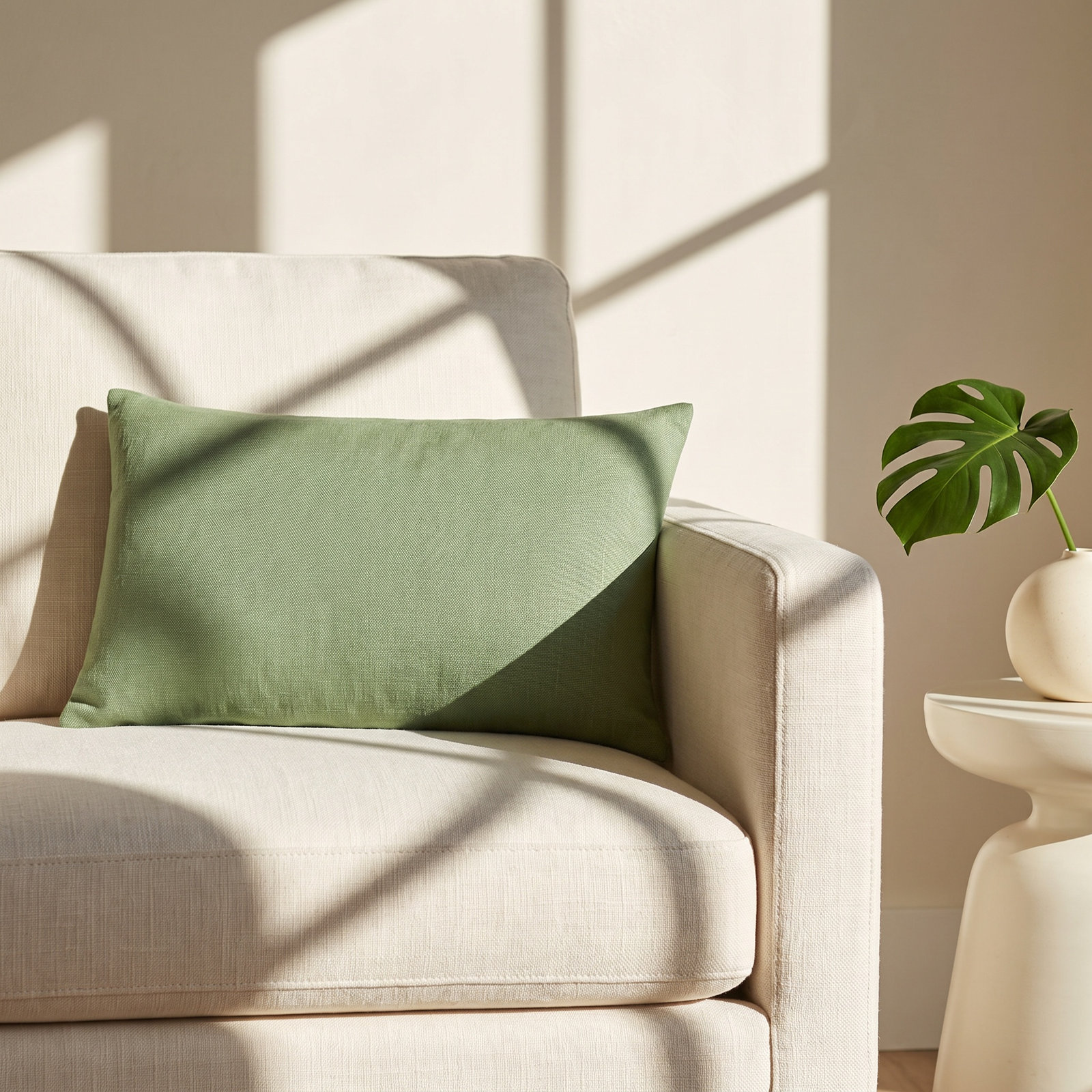 Laurette Cotton Lumbar Pillow Cover, Down, Medium Green
