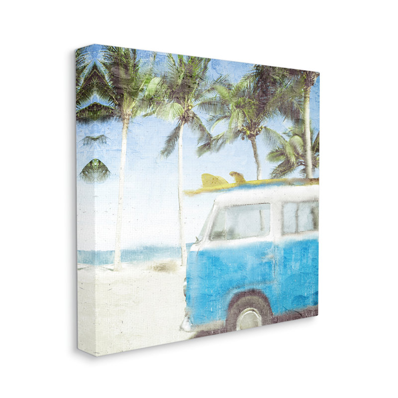 Plage tropicale délavée Surf Van Pa par Kim Allen 930, H 36 po x l 36 po x P 1,5 po, Toile tendue