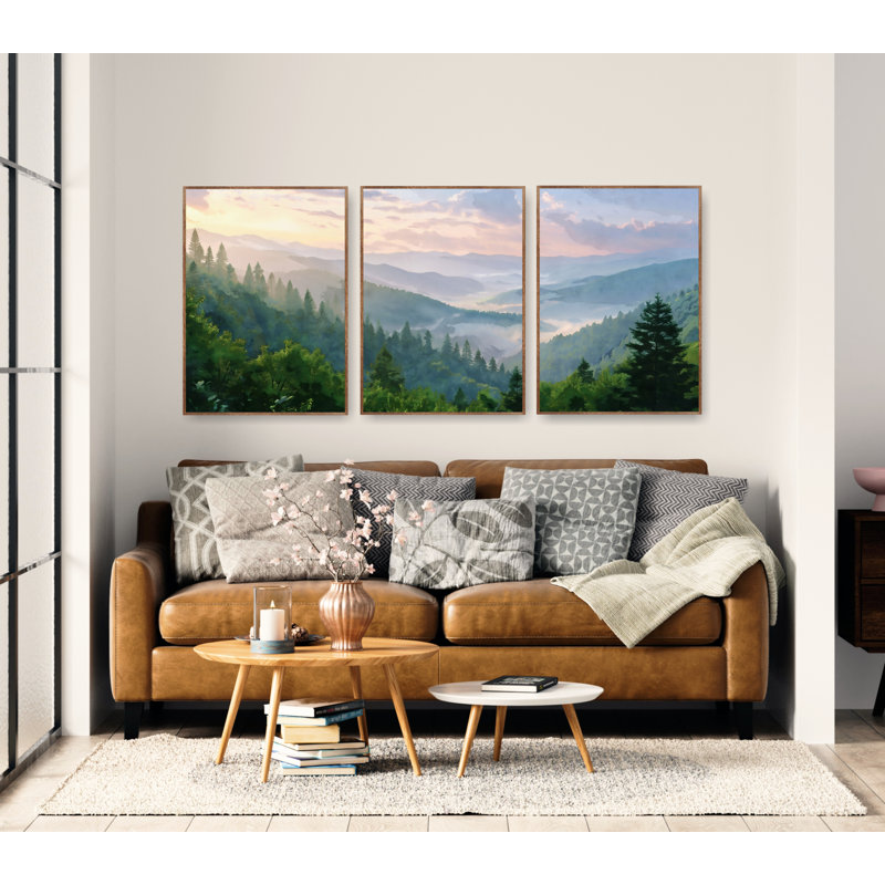 Affiches du parc national des Great Smoky Mountains - lever de soleil, ensemble de 3 très grandes impressions à l'aquarelle