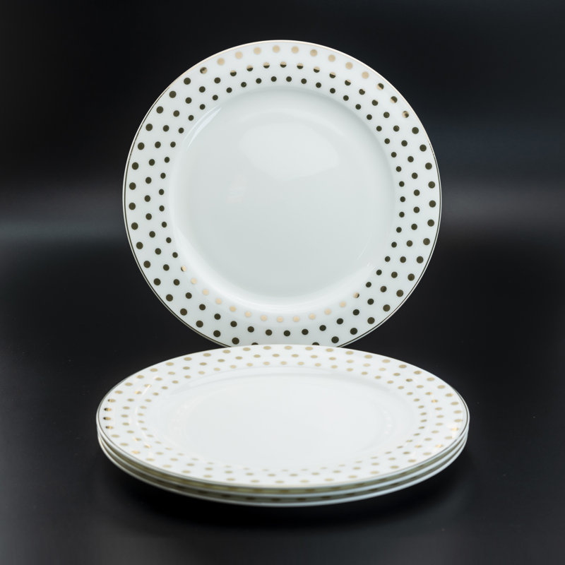 Assiette plate en porcelaine à pois 11 po, ensemble de 4