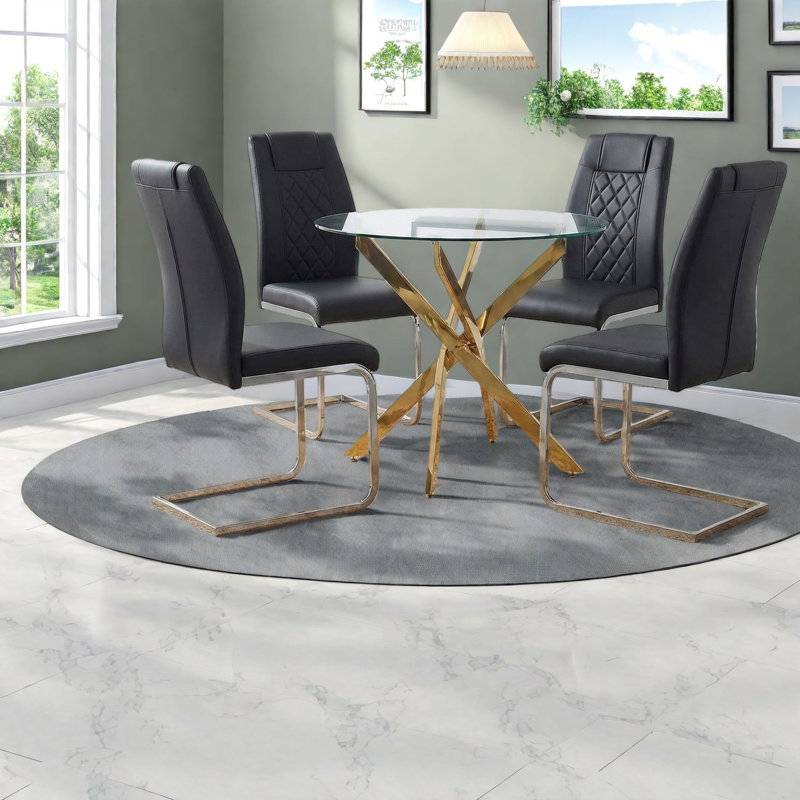 Ensemble de table de salle à manger moderne en verre avec pieds dorés, parfait pour les cuisines d'intérieur