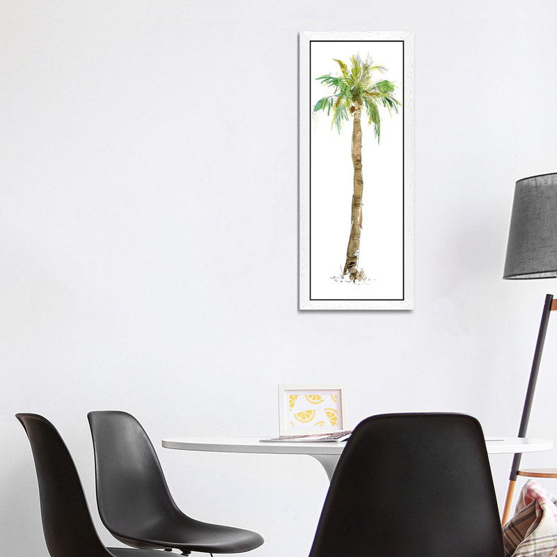 Washed Palm I by Carol Robinson - Floater Frame Panoramic Painting on Canvas, 30.48 cm H x 91.44 cm W, White