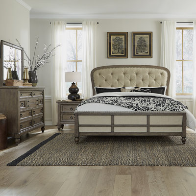 Vergia Queen Shelter Bed, Dresser & Mirror, Night Stand