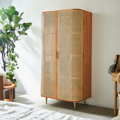 Armoire de rangement en bois et rotin